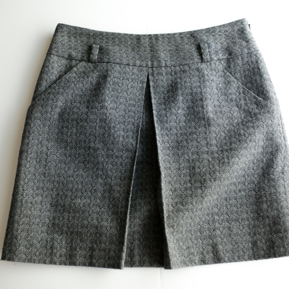 Loft Herringbone Tweed Black Gray Skirt 2P